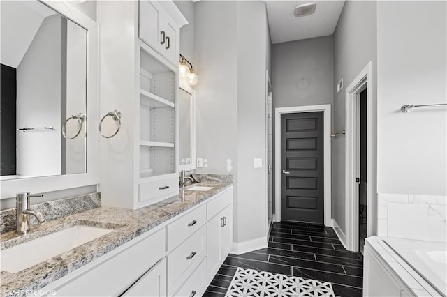 10429 W 170th Pl, Overland Park, KS 66221 - full bathroom featuring double vanity, a bath, and tile patterned floors