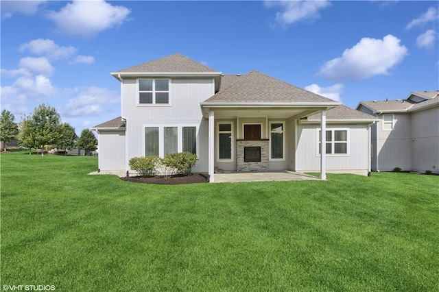 10429 W 170th Pl, Overland Park, KS 66221 - back of house featuring a shingled roof, a patio, and a yard