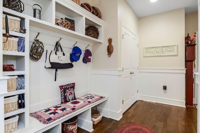 10309 S Oakcrest Ln, Olathe, KS 66061 - mudroom with wainscoting and dark wood-style flooring