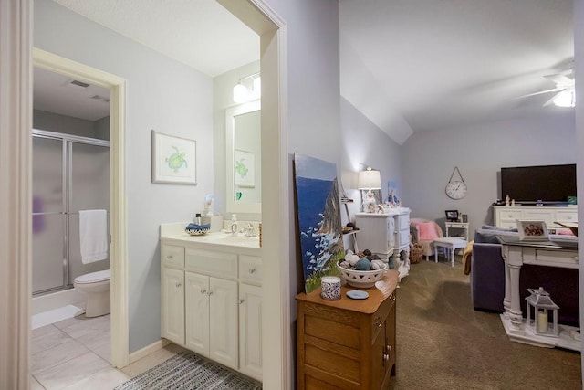 10309 S Oakcrest Ln, Olathe, KS 66061 - full bath with a stall shower, vanity, toilet, and ceiling fan