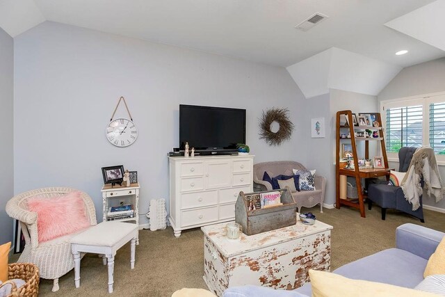 10309 S Oakcrest Ln, Olathe, KS 66061 - carpeted living area featuring lofted ceiling, baseboards, and recessed lighting