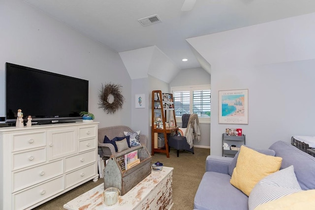 10309 S Oakcrest Ln, Olathe, KS 66061 - living room featuring carpet floors and vaulted ceiling