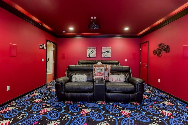 10309 S Oakcrest Ln, Olathe, KS 66061 - carpeted home theater with ornamental molding and recessed lighting
