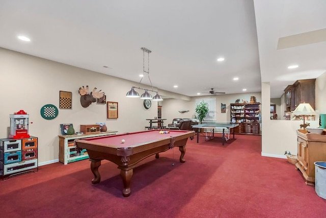 10309 S Oakcrest Ln, Olathe, KS 66061 - playroom featuring billiards table, carpet flooring, recessed lighting, and baseboards