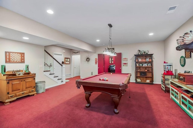 10309 S Oakcrest Ln, Olathe, KS 66061 - recreation room with carpet floors, recessed lighting, billiards table, and baseboards