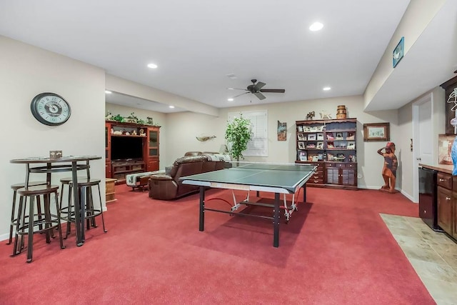 10309 S Oakcrest Ln, Olathe, KS 66061 - rec room featuring carpet flooring, ceiling fan, recessed lighting, and baseboards
