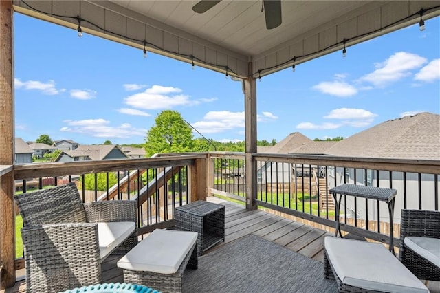 15700 NW 122nd St, Platte City, MO 64079 - wooden deck featuring ceiling fan and a residential view
