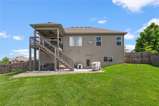 15700 NW 122nd St, Platte City, MO 64079 - rear view of house with a ceiling fan, stairway, and a patio