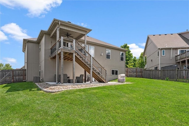 15700 NW 122nd St, Platte City, MO 64079 - back of house with stairs, ceiling fan, a patio area, central AC, and a deck