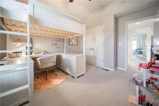 9101 W 158th St, Overland Park, KS 66221 - bedroom with light carpet, baseboards, and lofted ceiling