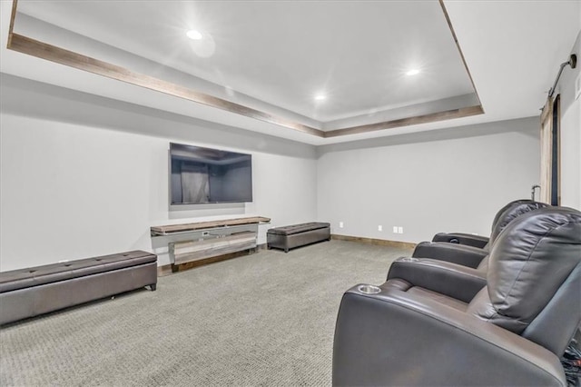 9101 W 158th St, Overland Park, KS 66221 - carpeted living area featuring a raised ceiling, recessed lighting, and baseboards