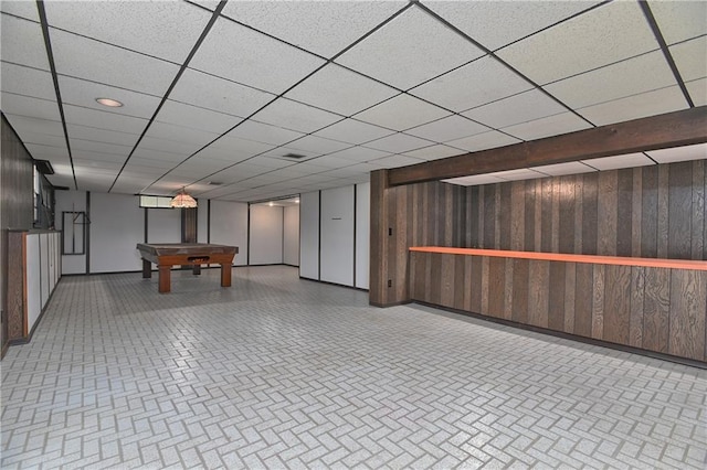 12614 Ensley Ln, Leawood, KS 66209 - playroom featuring wood walls, baseboards, billiards table, and a paneled ceiling