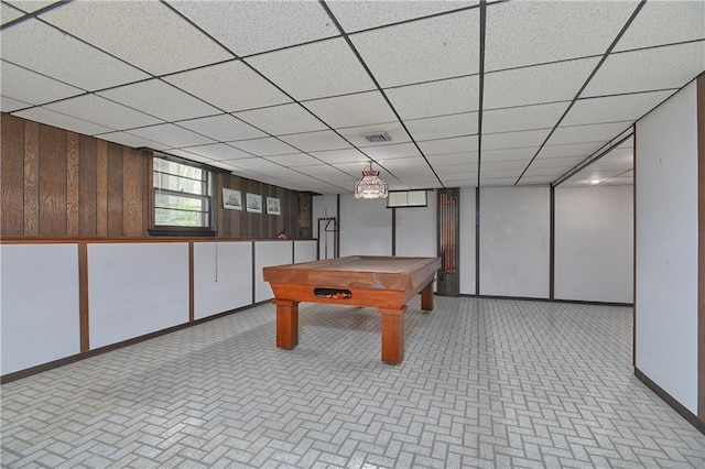 12614 Ensley Ln, Leawood, KS 66209 - game room featuring wood walls, a drop ceiling, billiards table, and baseboards