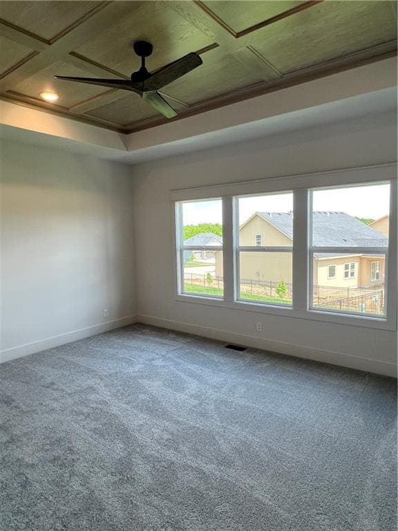 16311 Mustang St, Gardner, KS 66030 - empty room with carpet floors, baseboards, ceiling fan, recessed lighting, and coffered ceiling