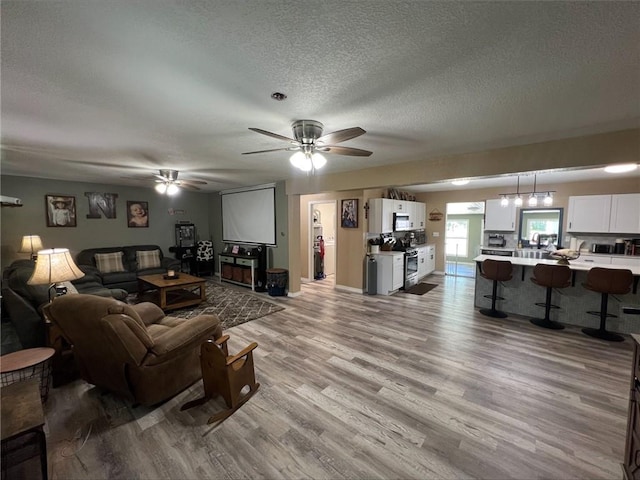 344 E 520th Ave, Pittsburg, KS 66762 - living area with wood finished floors, a textured ceiling, and ceiling fan