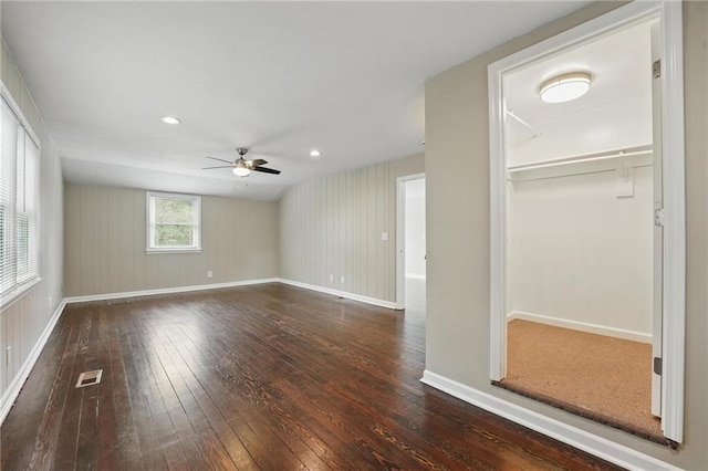 10217 Wheeling Ave, Kansas City, MO 64134 - unfurnished bedroom with wood-type flooring, baseboards, ceiling fan, a closet, and recessed lighting