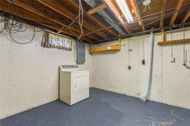 1221 Sunset St, Chillicothe, MO 64601 - unfinished basement featuring washer / dryer and electric panel
