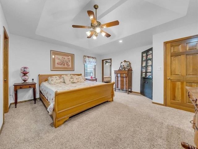 12806 33rd Hwy, Kearney, MO 64060 - bedroom featuring baseboards, light colored carpet, a raised ceiling, recessed lighting, and a ceiling fan