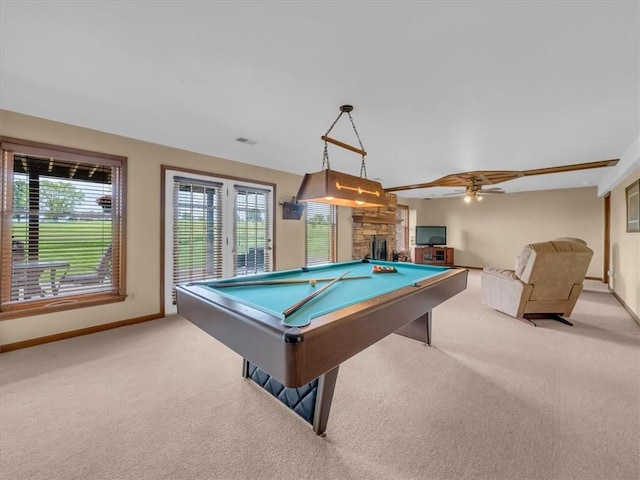 12806 33rd Hwy, Kearney, MO 64060 - rec room with carpet, baseboards, billiards table, and a ceiling fan