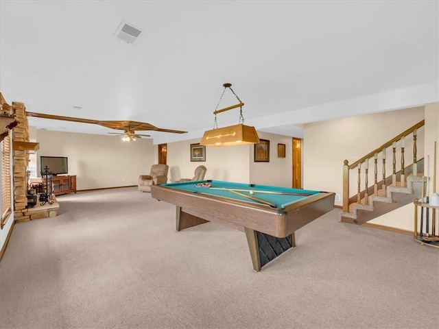 12806 33rd Hwy, Kearney, MO 64060 - game room featuring carpet floors, pool table, a ceiling fan, and baseboards