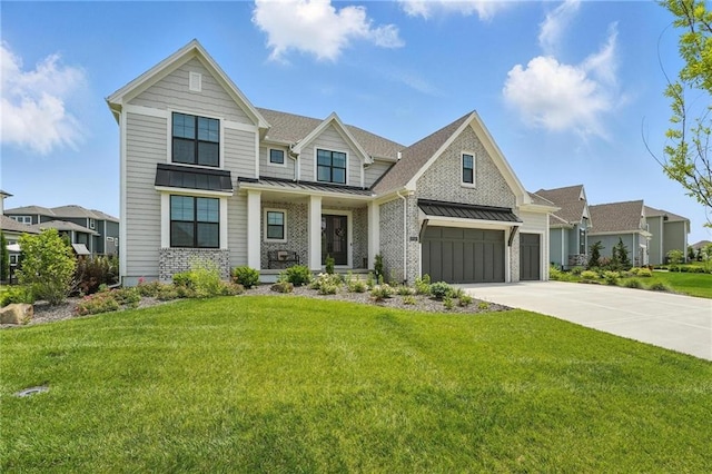 17137 Barton St, Overland Park, KS 66221 - view of front of property featuring a standing seam roof, covered porch, concrete driveway, and a front yard
