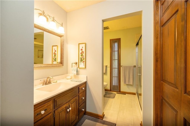 401 E 129th Ter, Kansas City, MO 64145 - full bath featuring toilet, vanity, a stall shower, and baseboards