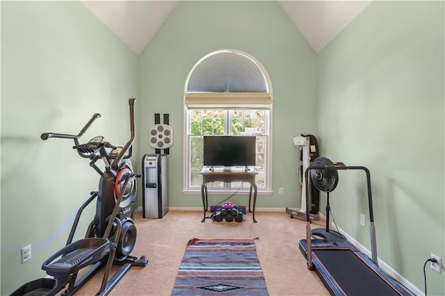 11415 Oakview Dr, Lenexa, KS 66215 - exercise room featuring lofted ceiling, baseboards, and carpet