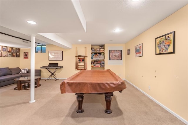 11415 Oakview Dr, Lenexa, KS 66215 - game room with carpet flooring, baseboards, recessed lighting, and billiards table