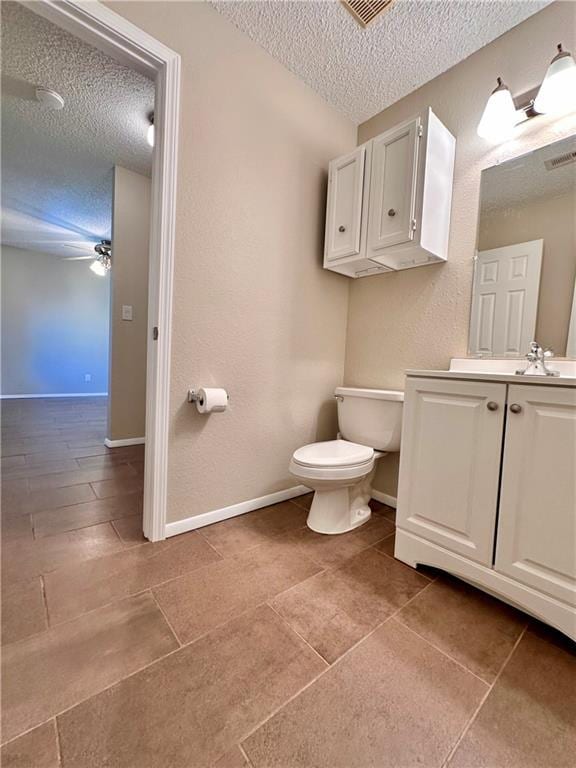 1710 Halsey Ave, Independence, KS 67301 - half bathroom with a textured ceiling, vanity, toilet, a ceiling fan, and baseboards