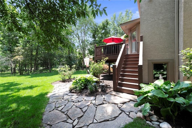 15141 Windsor Cir, Leawood, KS 66224 - view of yard featuring stairs and a deck