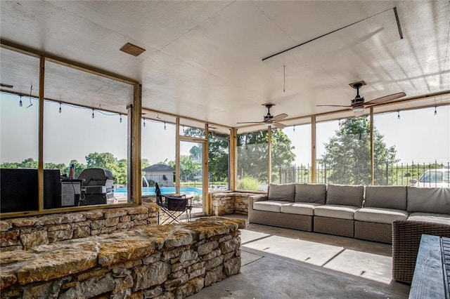 24208 E Orient Cemetery Rd, Harrisonville, MO 64701 - sunroom featuring outdoor lounge area and ceiling fan