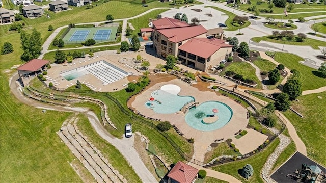 12930 N Champanel Way, Platte City, MO 64079 - aerial view of property and surrounding area with a pool area