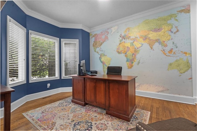 2705 W 137th Pl, Leawood, KS 66224 - home office featuring wood finished floors, baseboards, and crown molding
