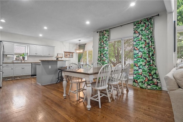 2705 W 137th Pl, Leawood, KS 66224 - dining room featuring recessed lighting and dark wood-style flooring