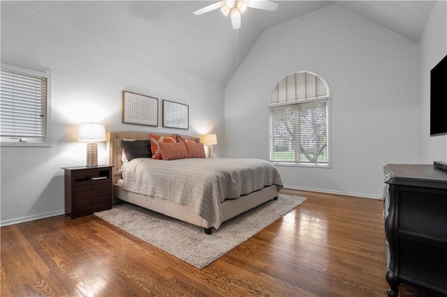 2705 W 137th Pl, Leawood, KS 66224 - bedroom featuring vaulted ceiling, wood finished floors, baseboards, and ceiling fan