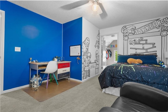 2705 W 137th Pl, Leawood, KS 66224 - bedroom with carpet, a textured ceiling, a ceiling fan, and baseboards
