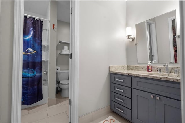 2705 W 137th Pl, Leawood, KS 66224 - bathroom with vanity, toilet, tile patterned flooring, and a shower with shower curtain