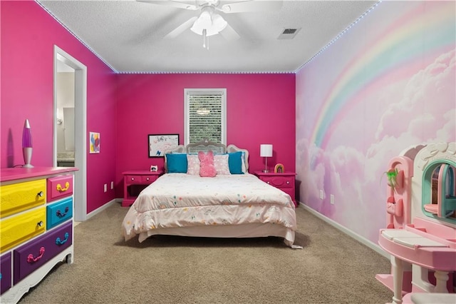 2705 W 137th Pl, Leawood, KS 66224 - carpeted bedroom featuring a textured ceiling and ceiling fan
