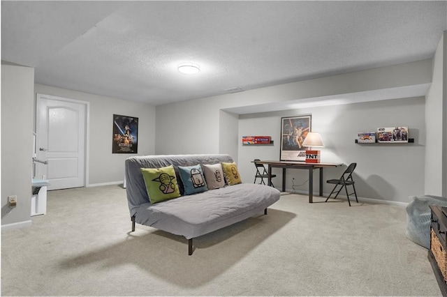 2705 W 137th Pl, Leawood, KS 66224 - carpeted living room featuring baseboards and a textured ceiling