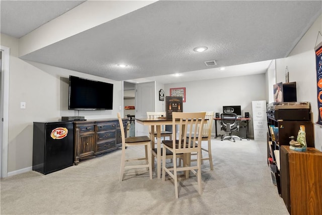 2705 W 137th Pl, Leawood, KS 66224 - dining space featuring light carpet, a textured ceiling, recessed lighting, baseboards, and an office area