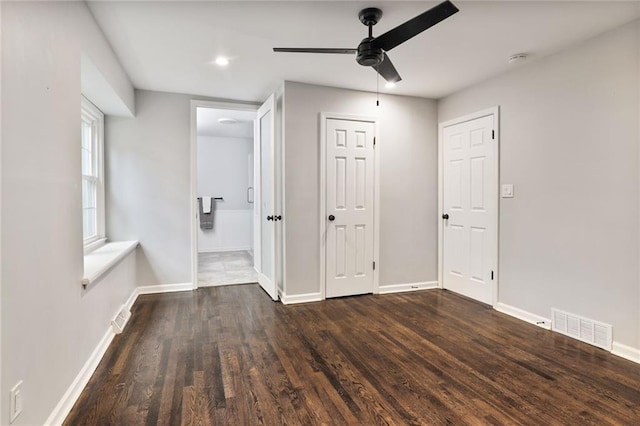 10416 Mohawk Ln, Leawood, KS 66206 - unfurnished bedroom featuring wood finished floors, baseboards, ensuite bath, ceiling fan, and recessed lighting