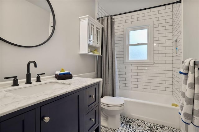 10416 Mohawk Ln, Leawood, KS 66206 - full bath with vanity, shower / bathtub combination with curtain, toilet, and tile patterned floors