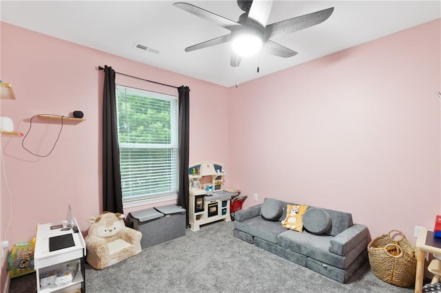 131 Cedar Ct, Warrensburg, MO 64093 - game room with carpet and ceiling fan