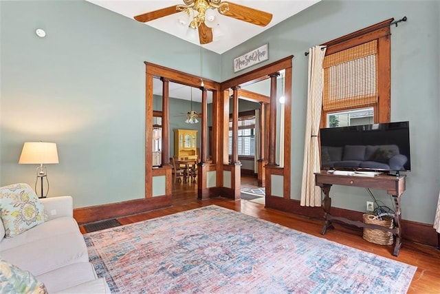 901 S 3rd St, Leavenworth, KS 66048 - interior space with ceiling fan, wood finished floors, and baseboards