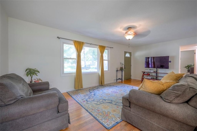 5815 W 70th St, Overland Park, KS 66208 - living room featuring light wood-type flooring and a ceiling fan