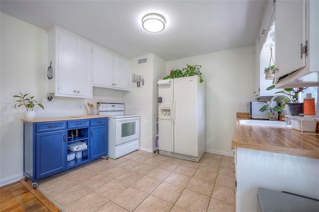 5815 W 70th St, Overland Park, KS 66208 - kitchen with white appliances, blue cabinets, light countertops, white cabinets, and open shelves