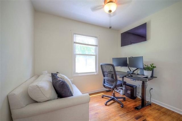 5815 W 70th St, Overland Park, KS 66208 - office area featuring wood finished floors and ceiling fan