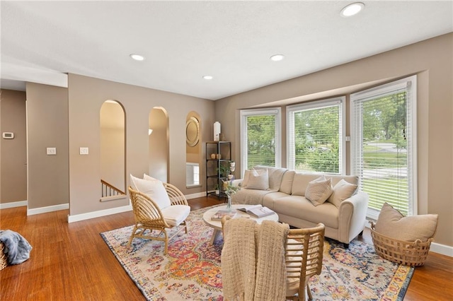 3601 NW 56th St, Houston Lake, MO 64151 - living area with baseboards, wood finished floors, and recessed lighting