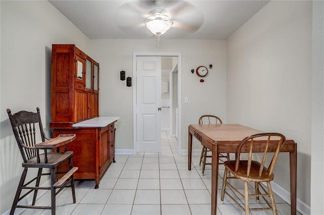 1501 Osage St, Leavenworth, KS 66048 - dining room featuring a ceiling fan, light tile patterned floors, and baseboards