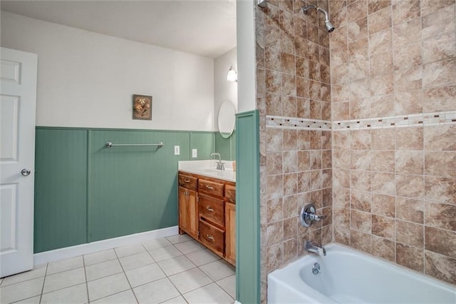 1501 Osage St, Leavenworth, KS 66048 - full bath with vanity, a wainscoted wall, shower / tub combination, and tile patterned flooring